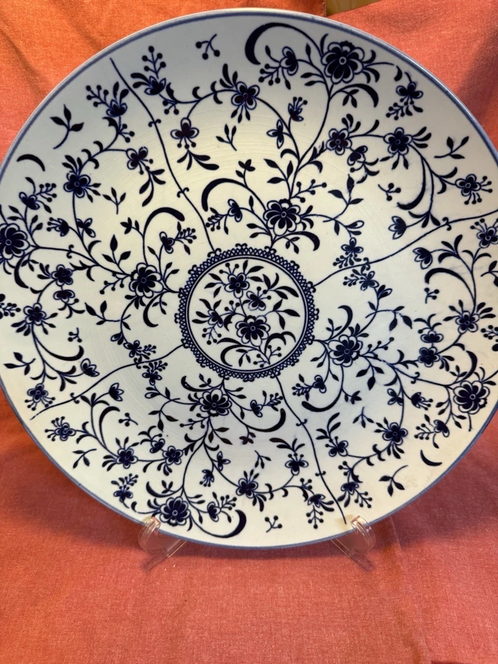 Cargador de placa antiguo japonés de porcelana azul y blanco azul estilo sauce 12,5" Foto 2 de 4