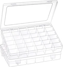 2 Pack 36 Grids Clear Plastic Organizer Box with Adjustable Dividers, 