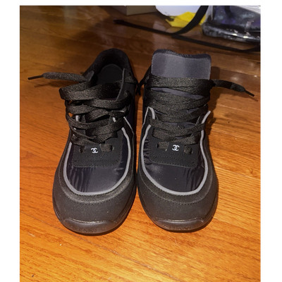 CHANEL Men's Black/Gray Low Top Lace-Up Athletic Sneakers Logo Theme