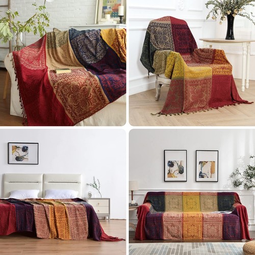 Boho Throw Blanket, Chenille Jacquard Tassels Throw Blankets for Bed Couch So... - Picture 4 of 9