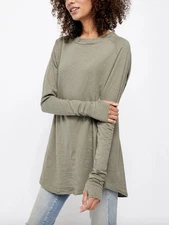 WE THE FREE Arden Tee Sz L Sage Green Long Sleeve Oversize Slub Knit 100% Cotton