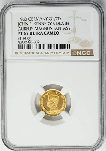1963 Germany G1/2D Ducat Gold .0578 AGW JFK Death PF67 Ultra Cameo NGC 950621-2