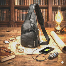Men's Sling Backpack Crossbody Chest Bag with USB Charging Port Travel Black