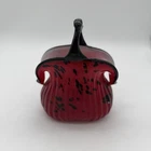 Vintage Murano Style Hand-blown Art Glass Purse Vase red and back