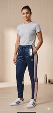Women  s Adidas Navy Blue Jogger Pants Pink Stripes Size XS NWT Athletic Track