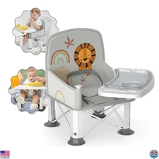 BabyBond Portable Travel Booster Seat with Double Tray - Foldable Toddler Chair