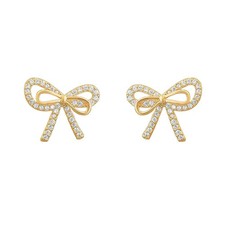 Cute Double Bow CZ Hypoallergenic Stud Earrings for Women Sensitive Ear Dainty D