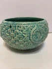 Vintage McCoy Green Basket Weave Planter Hanging Basket Great Cond. 7.25" Dia.