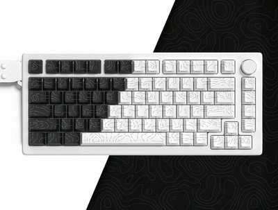 Black White Double Shot PBT Keycaps Topographic Shine Through Cherry Profile for