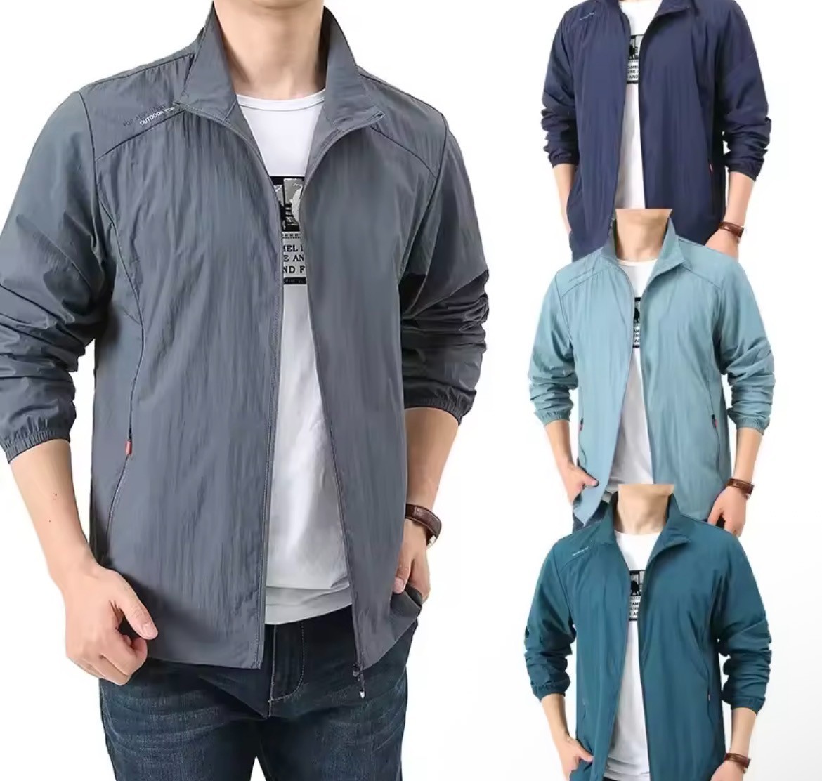 Chaquetas ligeras para hombre con cremallera completa cuello desplegable chaquetas cortavientos de golf senderismo