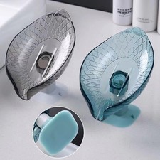 45 Angle Soap Holder Suction Cup Base Leaf Design Fast Drying Bathroom Storage
