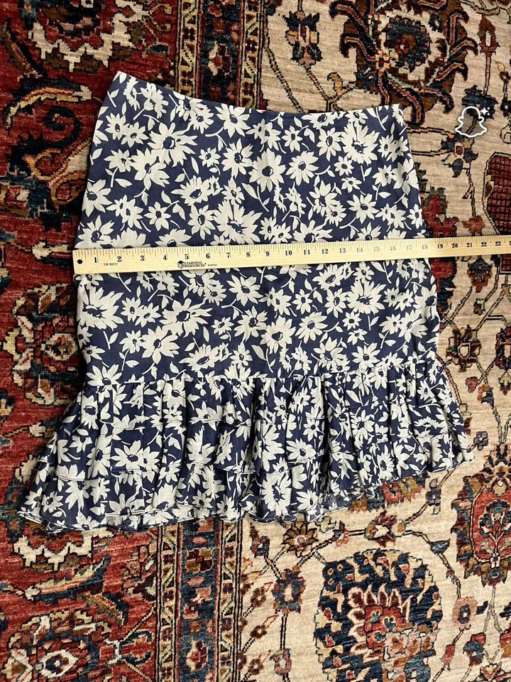 Colección Ralph Lauren Lino Azul Blanco Floral Volantes Dobladillo Talla 8 Hecho en EE. UU. Foto 4 de 4