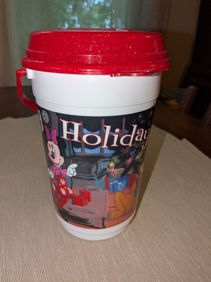 Disney Parks Popcorn Bucket with Lip Happy Holidays Mickey Minnie Pluto 