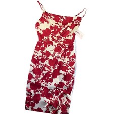 Missguided Floral Midi Dress Womens Size 2 Red Cream Ruffle High Low Cocktail
