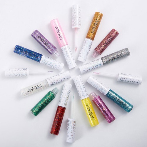 12 Farben Diamant Glitzer Flüssiger Eyeliner Haltbar Wasserfest Kajalstift : - Bild 4 von 23
