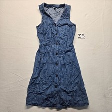 Old Navy Solid Blue Denim Dress Jean Sleeveless Knee Length Shirt Adult Women XS