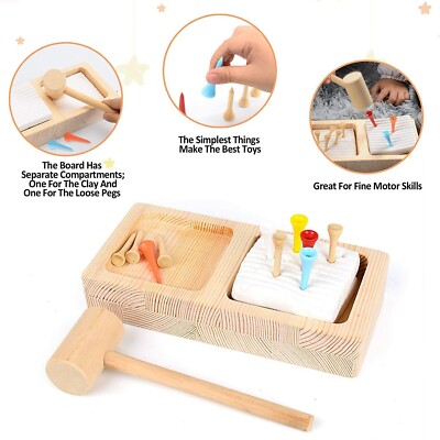 Montessori Screwdriver Board Hammer Peg Game Preschool