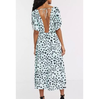 Lost Ink Mint Black Dalmatian Polka Dot Open Back Midi Dress Women 8