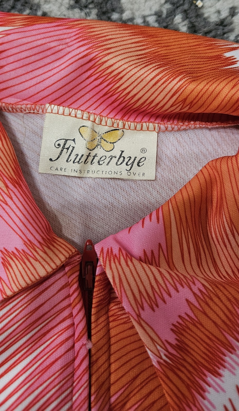 Vintage 1970s Pink And Orange Flutterbye Front Zi… - image 5