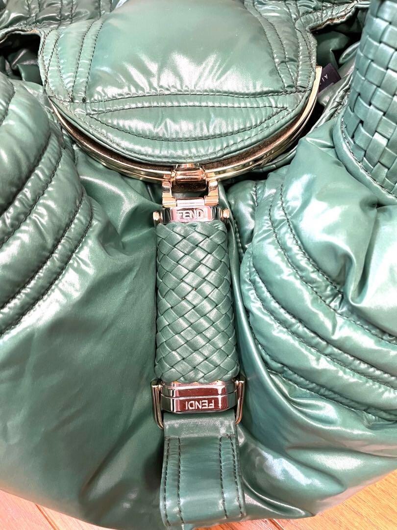 FENDI × MONCLER Spy Hand Bag Leather Green From Japan Used FENDI × MONCLER Spy Hand Bag Leather Green From Japan Used