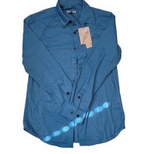 PJ Paul Jones Mens Blue Button-Up Shirt S Long Sleeve Textured Fabric