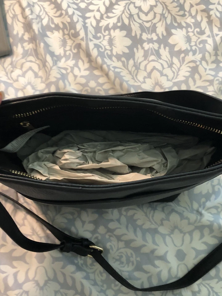 "Bolso de hombro de cuero sintético negro azul marino antiguo nuevo con etiquetas para mujer 10,5""x9,5""x4""" Foto 4 de 4