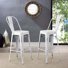 Modway Industrial Modern Farmhouse Tolix Style White Aluminum Bistro Bar Stool