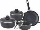 7 PIECE MARBLE SAUCEPAN COOKWARE SET KITCHEN FRYING PAN GLASS LID NON STICK NEW