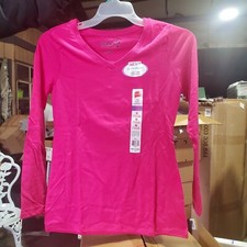 Hanes Women's Long-Sleeve V-Neck pocket T-Shirt 100 Cotton Top Tag Free small