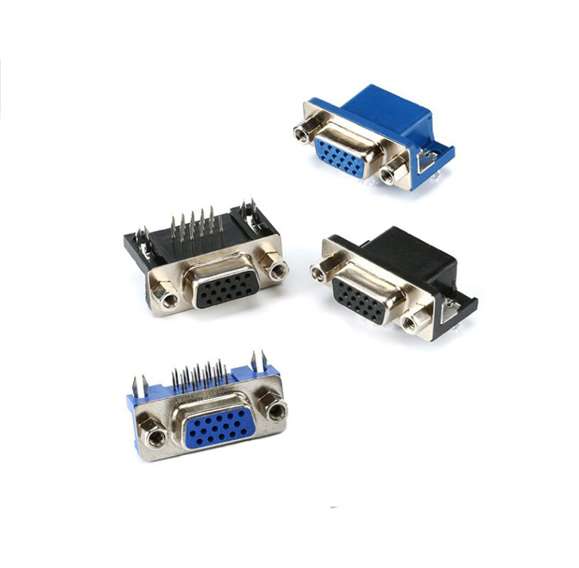 VGA15 Connettore Presa Spina Femmina 3 Fila 15 core Pin Piegato 90° Plug in Lungo Corto