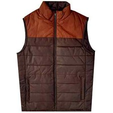 Men's Leather Bodywarmer Gilet – Contrast  Quilted Puffer Gilet Waistcoat Jacket