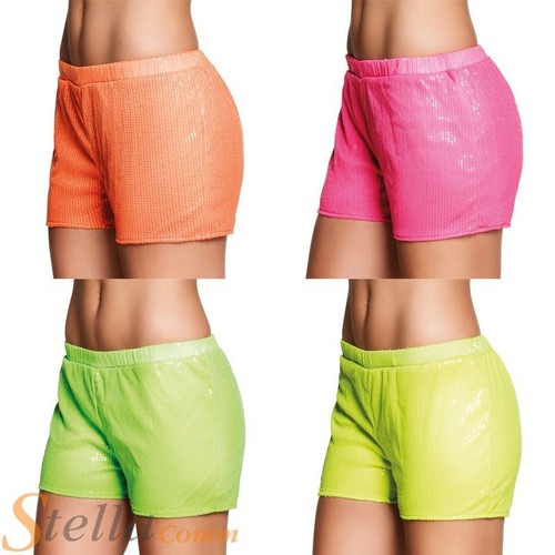 Ladies Neon Sequin Hot Pants 80s Dance 