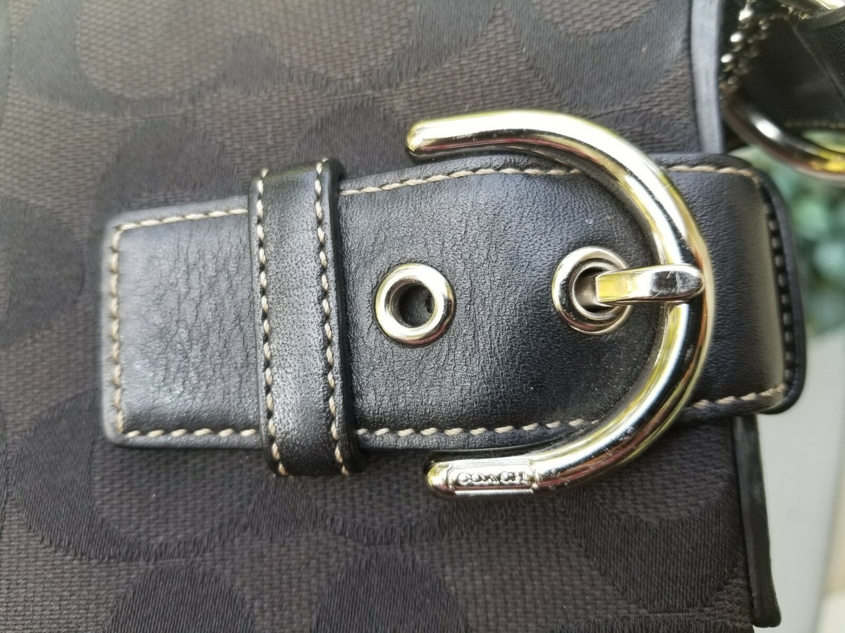 Vintage Coach Signature Jacquard & Black Leather Shoulder Bag 3577