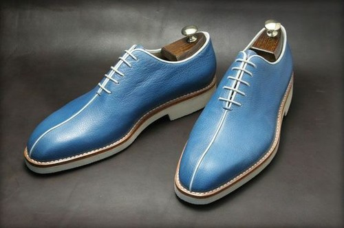 Handmade Men blue Leather Shoes, Men 