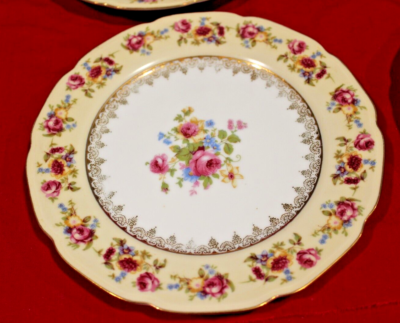 1940 Gold Castle Pink Roses 8.75” Dinner Plates Japan Set Of 4 | eBay