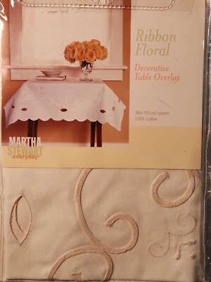 Ribbon Floral Decorative Table Overlay 100% Cotton 36 In Long New In Package