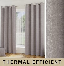 Image of Royale Silver Boucle Textured Eyelet Curtains - Room Darkening Pair of Curtains