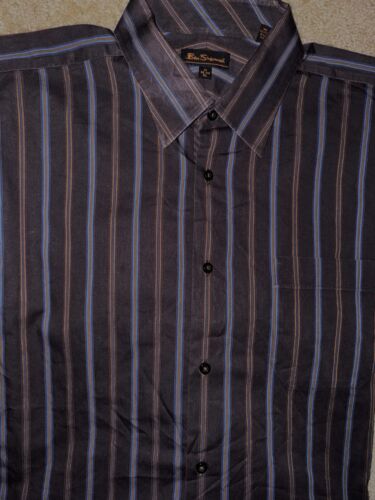 Mens Ben Sherman Long Sleeve Brown Striped Button Up Shirt Size 17 32-33 XL EUC