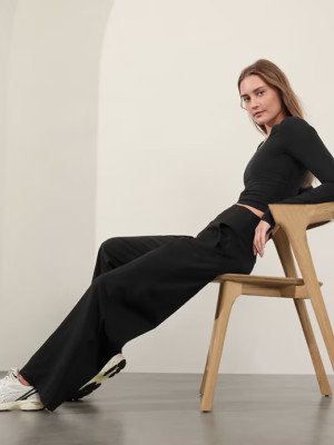 Athleta SP S PETITE Venice High Rise Wide Leg Pant Black Pull-on Easy Active NWT