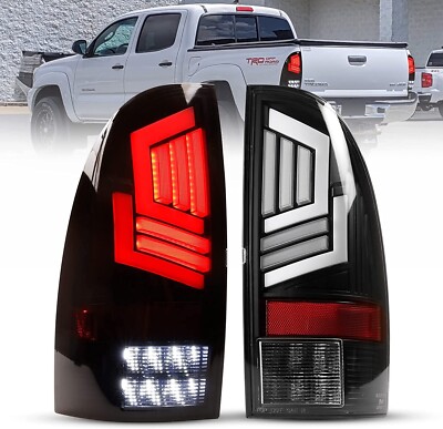 Clear For 2005-2015 Toyota Tacoma LED Tube Tail Lights Brake Sequential Signal