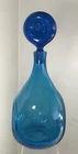 VINTAGE SIGNED BLENKO GLASS DECANTER #5932 DONUT STOPPER WAYNE HUSTED BLUE