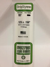 Evergreen # 187 Styrene Strip .125" Thick - 14" Long x .156" pkg(6) A Scale MIB 
