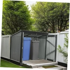 84.4 Cu.Ft Outdoor Trash Can Storage Shed, Metal Trash Can Storage Bin Black