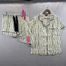 NEW Katie Kime Tennis Time Pajama Shorts Set Womens Small Green Lounge Modal