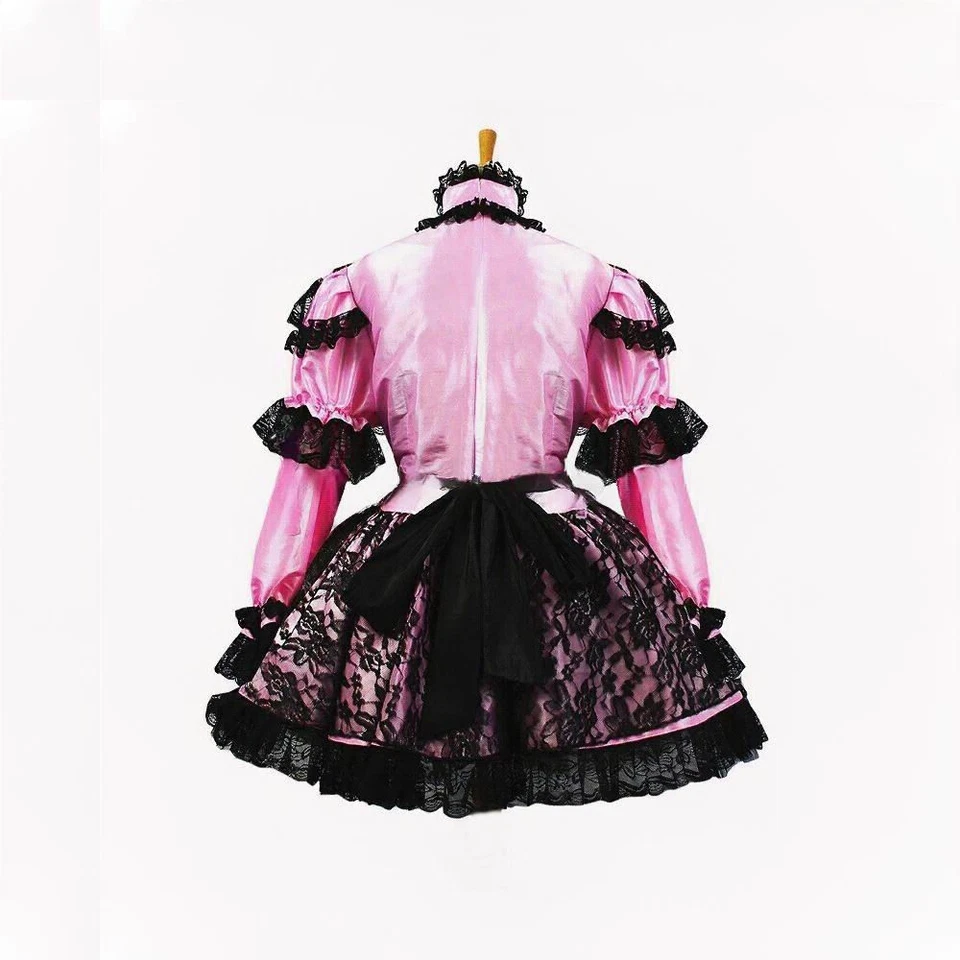 Vestido de PVC rosa bloqueable French Maid Sissy Girl disfraces hechos a medida Foto 3 de 4