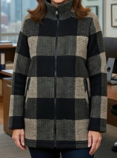 Pendleton Women's Wool Blend Full Zip Coat Jacket Tan/Black Plaid Size-S