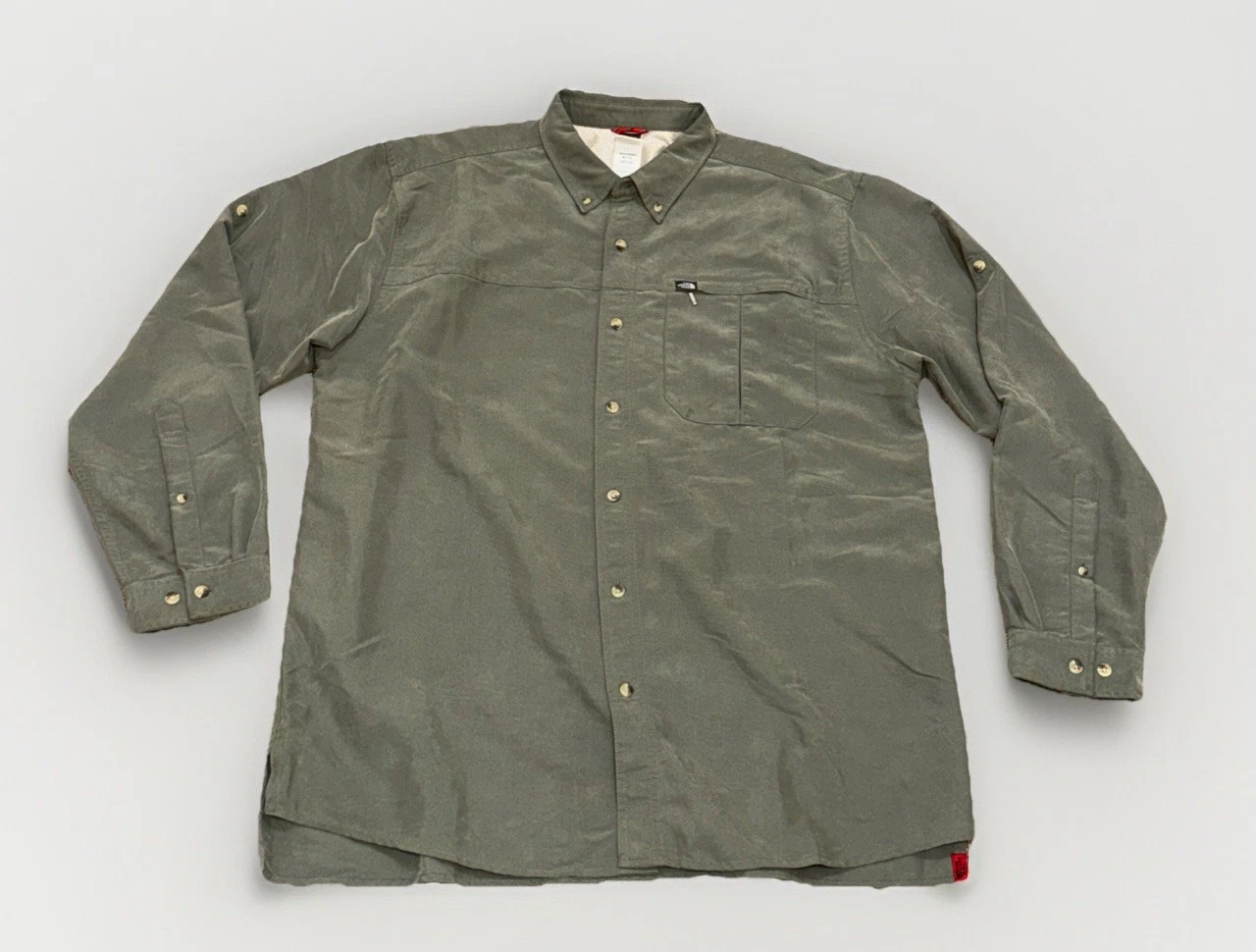 North Face,Mens, Sz XL, Button,Long Sleeve, Collar, Zip Pocket, Sage Green, EUC
