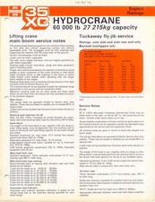 Folleto de calificación de exportación de hidrogrúa Ruston Bucyrus 35XC y otras hojas de venta
