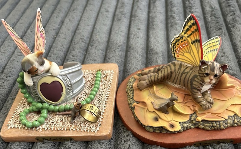 The Jewel Thief & Terrestrial Tabby Cat Figurines Signed Laura Von Stetina 