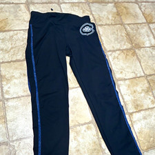 CH 4C Women's Black Ankle Leggings Blue Side Stripe Mid Rise Size M Stretch